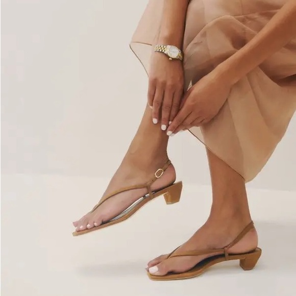 Reformation Alana Heeled Sandal in Toasted Brown Suede